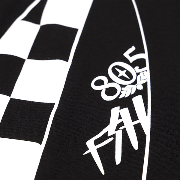 Clean studio shot of Fasthouse 805 Quiver Tee; showing tee fit, printed graphics, and crew neckline; SKU 32180300; Colors: Black; Sizes: S-3XL
