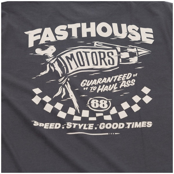 Fasthouse All Out Tee in Graphite Black, back graphic detail