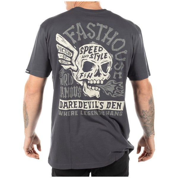 Fasthouse Jekyll Tee in Graphite Black, model wearing back view