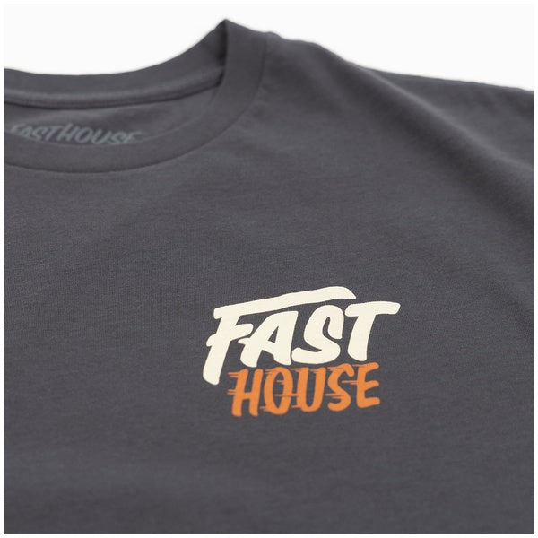 Fasthouse Steadfast Tee in Graphite Black, back graphic detail