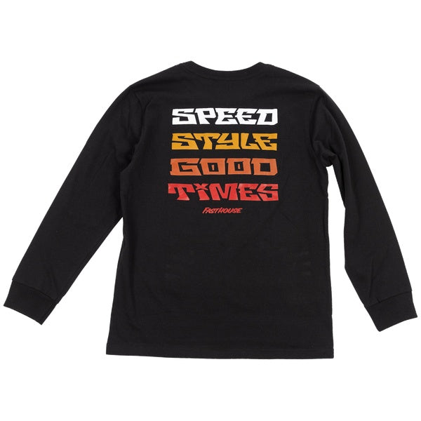 Fasthouse Pillar Youth Long Sleeve Tee in Black, back view
