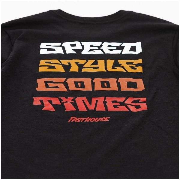 Fasthouse Pillar Youth Long Sleeve Tee in Black, model wearing front view
