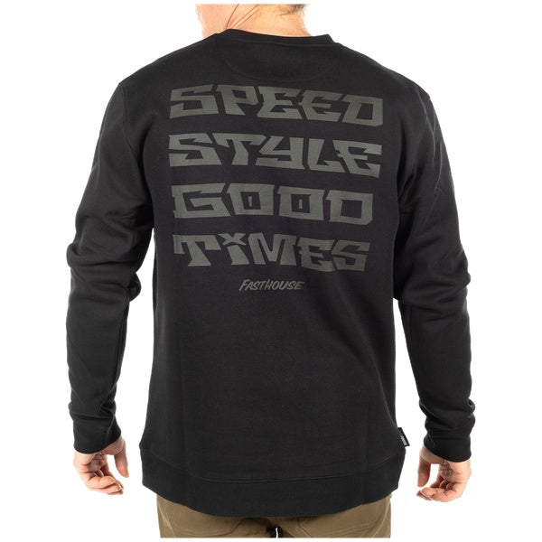 Fasthouse Pillar Crew Pullover in Black, model wearing back view