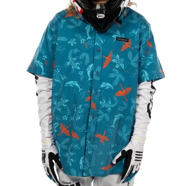 Fasthouse - TB Island Hopper Hawaiian Shirt (Youth) riding gear in Blue main product view sku 3415030254