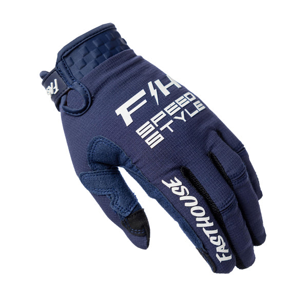 Crisp studio image on a white background of Fasthouse - Elrod Ether Gloves; showing stitching detail and grip areas; SKU 3930302203; Sizes: XS-2XL