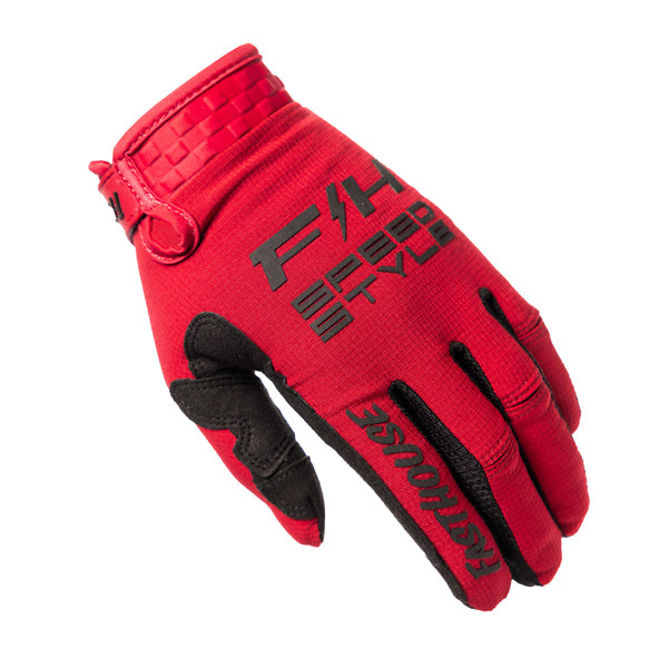 Clean studio shot of Fasthouse - Elrod Ether Gloves; showing stitching detail and grip areas; SKU 3930302203; Colors: Electric Blue/Navy, Red/Jester Red