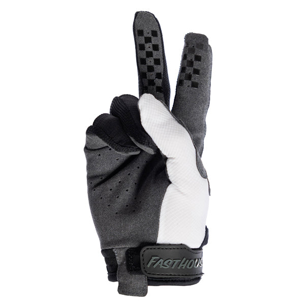 Professional studio photo of Fasthouse - Elrod Storm Gloves; showing stitching detail and grip areas; SKU 3930309503; Colors: White/Black, Fog/Black