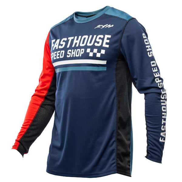 Professional studio photo of Fasthouse - Grindhouse Hudson Jersey; showing fabric texture, panel layout, and graphics; SKU 3931205904; Sizes: S-3XL