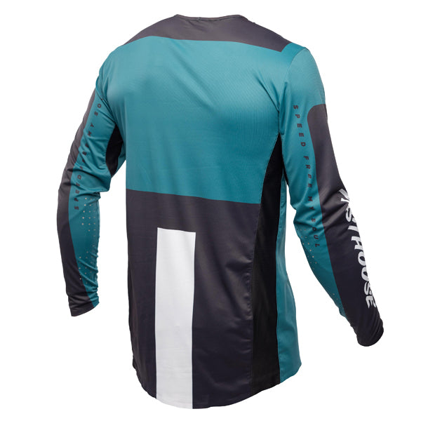 Studio photo on a white background of Fasthouse - Helix Monaco Jersey; showing fabric texture, panel layout, and graphics; SKU 3931702504; Sizes: S-3XL