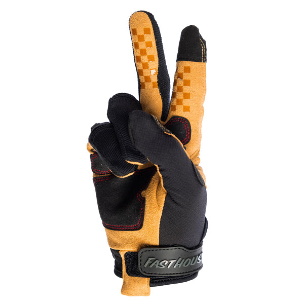 Clean studio shot of Fasthouse - Off-Road Matox Gloves; showing stitching detail and grip areas; SKU 3930408503; Colors: Teak/Black, Black/Gray, Orange