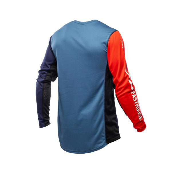 Crisp studio image on a white background of Fasthouse - Grindhouse Hudson Jersey (Youth); SKU 3931202153; Colors: Blue/Red, Black/White