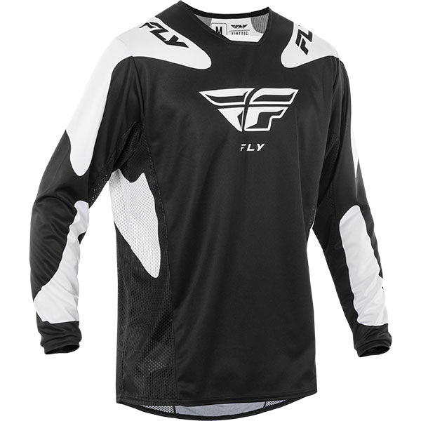 Product image of Fly Racing - Kinetic SYM Jersey motocross jersey in Black/White | Color: Black/White | Colors: Black/White, Grey/Orange/Black, Light Grey/Red/Black, Ultramarine/Dark Blue | Sizes: 2–2 | SKU: 378-421S | Available at BTO Sports