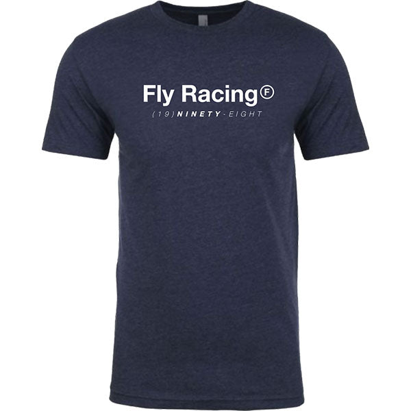Professional studio photo of Fly Racing Trademark Tee; showing tee fit, printed graphics, and crew neckline; SKU 354-0313S; Sizes: S-2XL