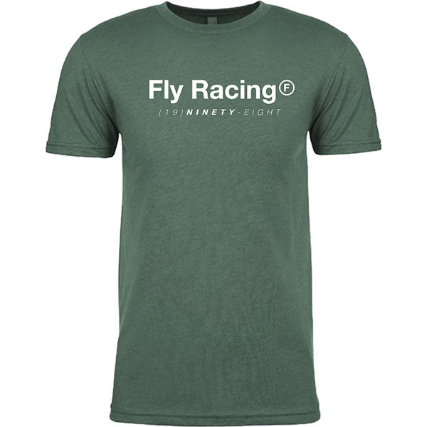 Crisp studio image on a white background of Fly Racing Trademark Tee; showing tee fit, printed graphics, and crew neckline; SKU 354-0313S; Sizes: S-2XL