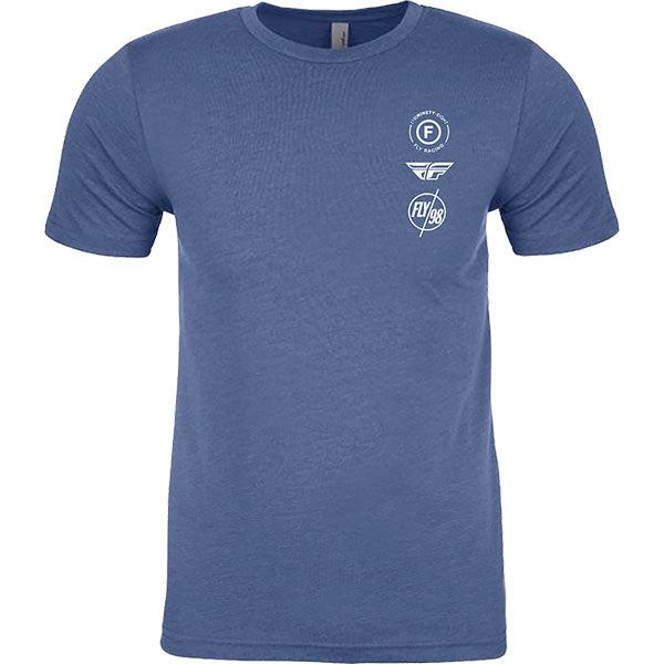 Studio photo on a white background of Fly Racing Fly Atom Tee; showing tee fit, printed graphics, and crew neckline; SKU 354-0317S; Sizes: S-2XL