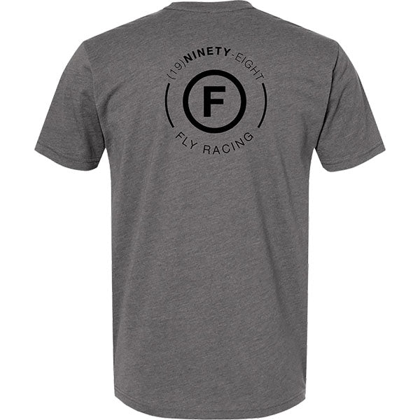 Clean studio shot of Fly Racing Fly Atom Tee; showing tee fit, printed graphics, and crew neckline; SKU 354-0317S; Sizes: S-2XL