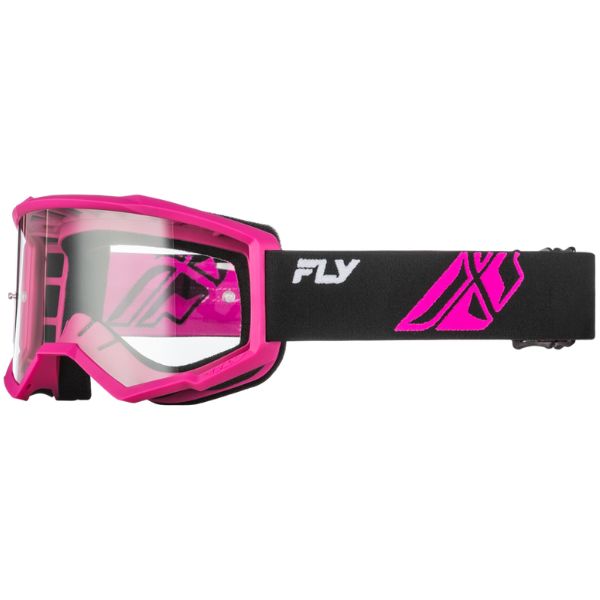 Studio view of fly-racing-focus-goggle, in Black and Pink, on a white studio background, (SKU 37-51167) | Available at BTO Sports.