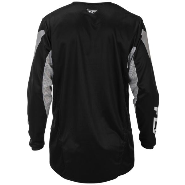 Studio view of fly-racing-2026-kinetic-jersey, in Black and Grey, on a white studio background, (SKU 379-420M) | SKU: 379-420M | Available at BTO Sports