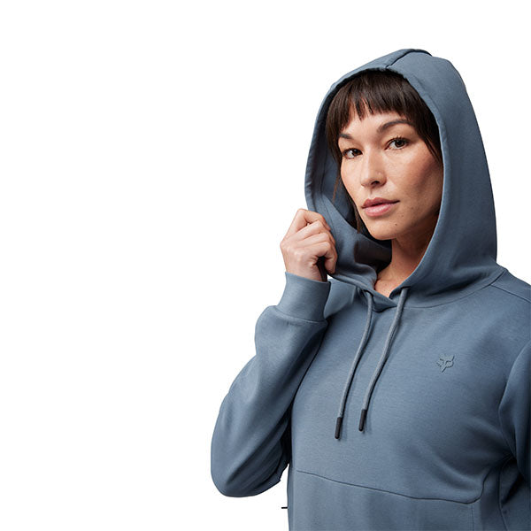 Detail of bonded hem and sleeve cuff on Heather Graphite Rise Pullover Hoodie (SKU: 34847-332)