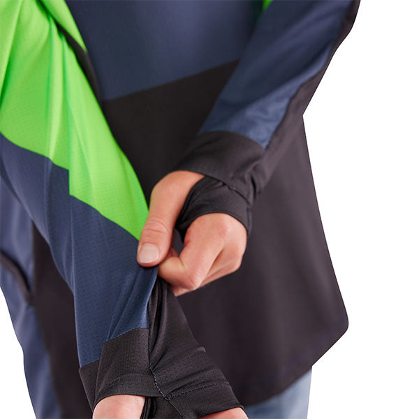 Close-up of fabric texture and Fox Racing logo on chest