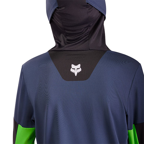Rear flat lay of Navy/Green jersey with visible ventilation zones