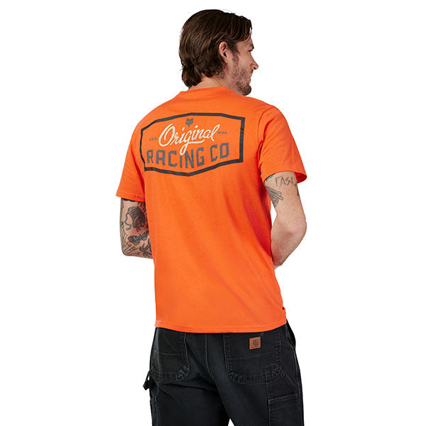 Studio photo on a white background of Fox Racing Original Premium Tee; showing tee fit, printed graphics, and crew neckline; SKU 33832-472-S