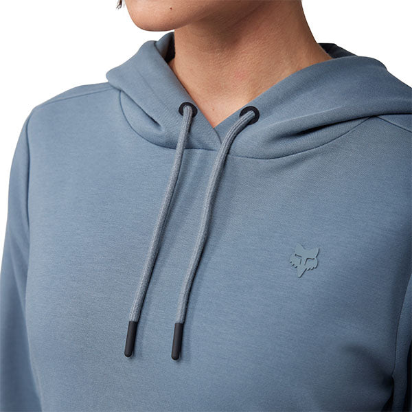 Interior view of Fox Racing Women's Rise Pullover Hoodie in Heather Graphite (SKU: 34847-332), showing brushed fleece lining