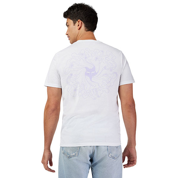 Professional studio photo of Fox Racing Frequency Tech Tee; showing tee fit, printed graphics, and crew neckline; SKU 33406-001-S; Sizes: S-2XL