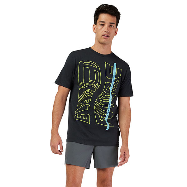High-resolution studio image of Fox Racing Elevated Premium Tee; showing tee fit, printed graphics, and crew neckline; SKU 33432-001-S; Sizes: S-2XL