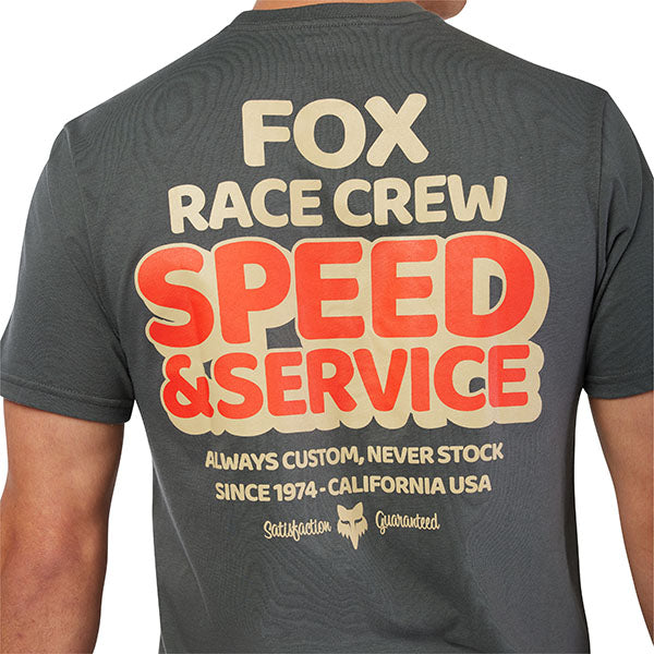 High-resolution studio image of Fox Racing Always Custom Premium Tee; showing tee fit, printed graphics, and crew neckline; SKU 33831-330-S; Sizes: S-2XL