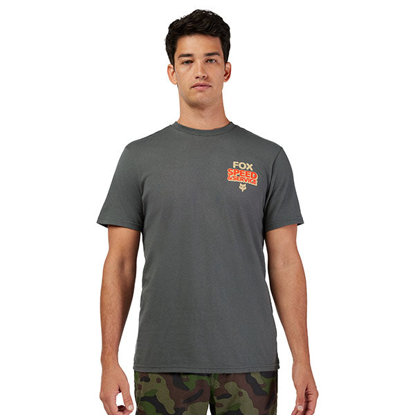 Studio photo on a white background of Fox Racing Always Custom Premium Tee; showing tee fit, printed graphics, and crew neckline; SKU 33831-330-S