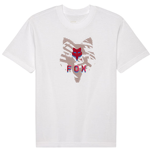 Studio photo on a white background of Fox Racing Elevated Tee (Womens); showing tee fit, printed graphics, and crew neckline; SKU 33597-001-XS