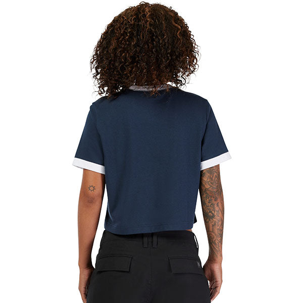 High-resolution studio image of Fox Racing Circa 74 Ringer Tee (Womens); showing tee fit, printed graphics, and crew neckline; SKU 33584-329-XS