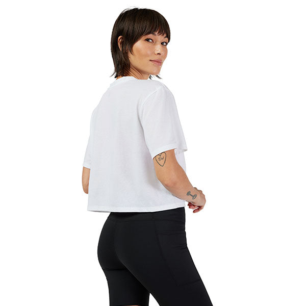 Clean studio shot of Fox Racing Forums Tech Tee (Womens); showing tee fit, printed graphics, and crew neckline; SKU 33594-001-XS; Sizes: XS-XL