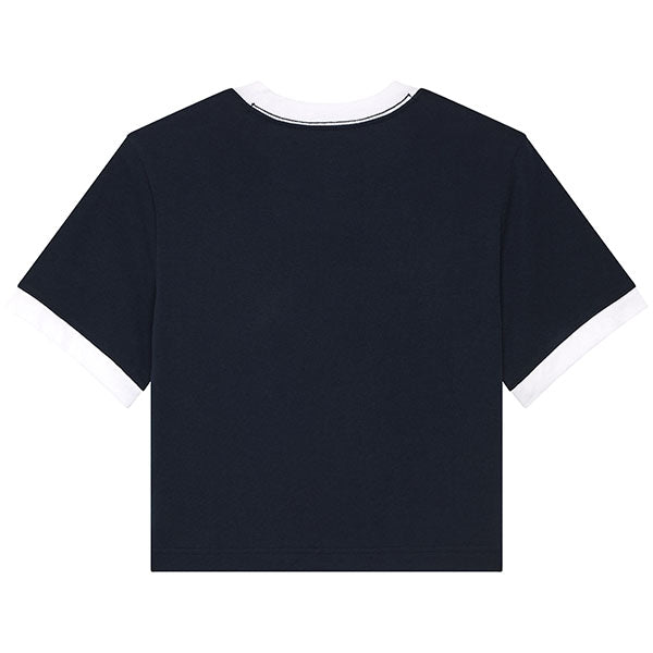 Studio photo on a white background of Fox Racing Circa 74 Ringer Tee (Womens); showing tee fit, printed graphics, and crew neckline; SKU 33584-329-XS