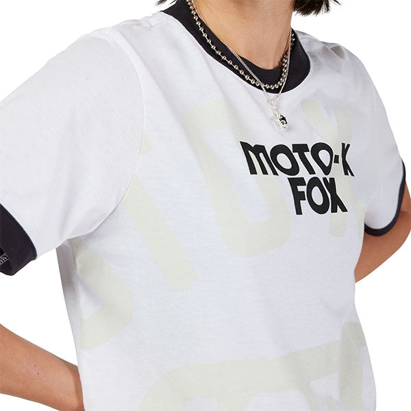 Professional studio photo of Fox Racing Circa 74 Ringer Tee (Womens); showing tee fit, printed graphics, and crew neckline; SKU 33584-329-XS