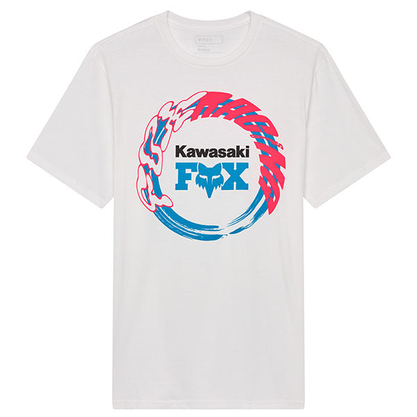 Professional studio photo of Fox Racing Kawasaki Tee; showing tee fit, printed graphics, and crew neckline; SKU 33424-001-S; Sizes: S-2XL