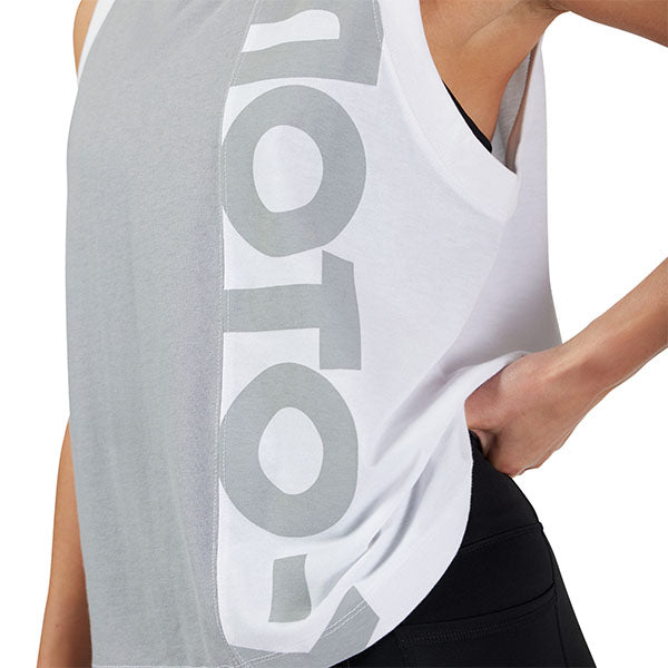 Professional studio photo of Fox Racing Moto-X Blocked Tank Top; showing sleeveless cut, hem shape, and printed or woven branding; SKU 33596-001-XS