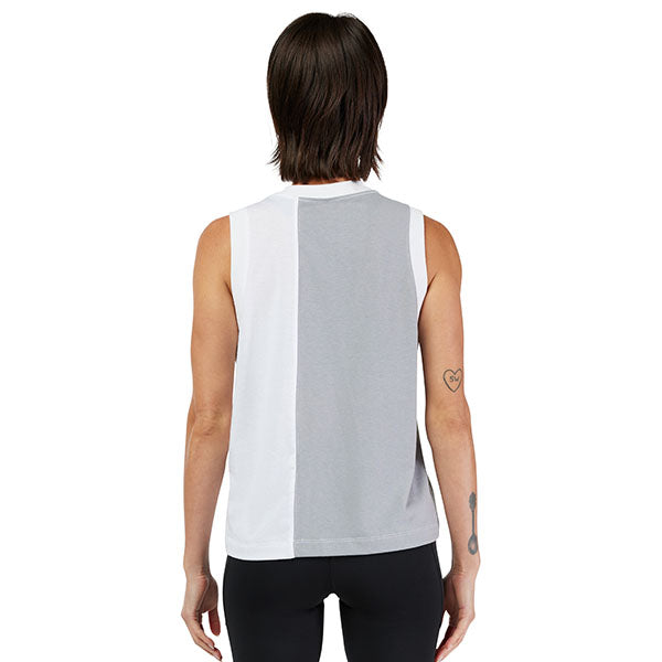 Clean studio shot of Fox Racing Moto-X Blocked Tank Top (Womens); showing sleeveless cut, hem shape, and printed or woven branding; SKU 33596-001-XS