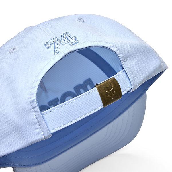 Rear view of Heather Graphite Fox Racing Moto-X Hat, showing adjustable strap and breathable twill fabric