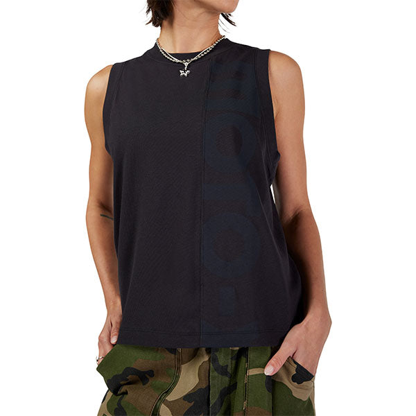 Clean studio shot of Fox Racing Moto-X Blocked Tank Top (Womens); showing sleeveless cut, hem shape, and printed or woven branding; SKU 33596-001-XS
