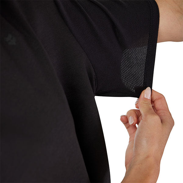 Crisp studio image on a white background of Fox Racing Forums Tech Tee (Womens); showing tee fit, printed graphics, and crew neckline; SKU 33594-001-XS