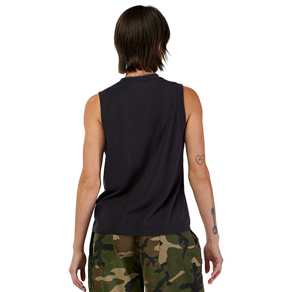 Studio photo on a white background of Fox Racing; showing sleeveless cut, hem shape, and printed or woven branding; SKU 33596-001-L