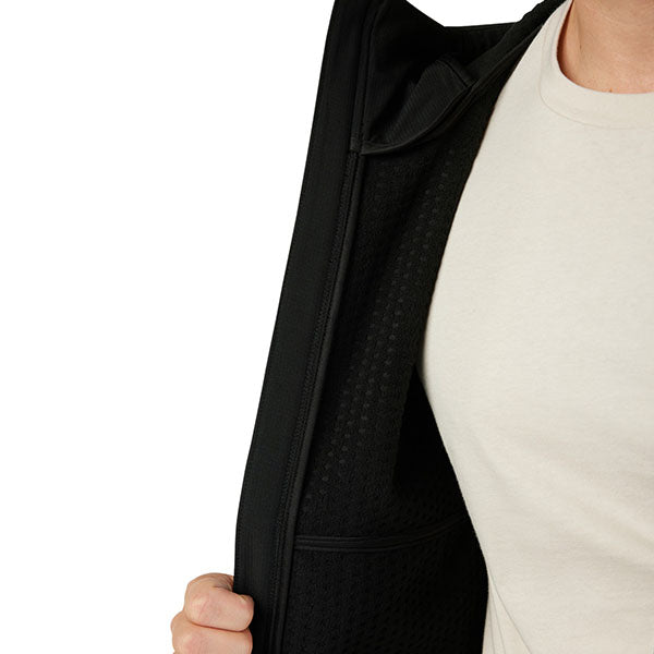 Rear lifestyle view of model wearing Fox Racing Pit Jacket in Black, SKU 33688-001