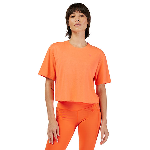 Professional studio photo of Fox Racing Forums Tech Tee (Womens); showing tee fit, printed graphics, and crew neckline; SKU 33594-001-XS; Sizes: XS-XL