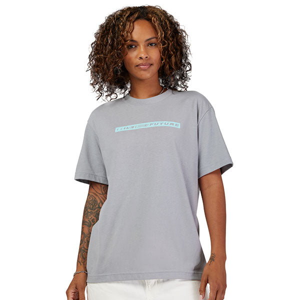 Professional studio photo of Fox Racing Elevated Tee (Womens); showing tee fit, printed graphics, and crew neckline; SKU 33590-008-XS; Sizes: XS-XL