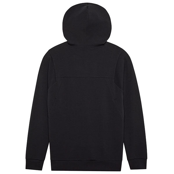Rear view of Rise Zip Hoodie in Black, SKU 33686-001, showing bonded hood and drop tail hem