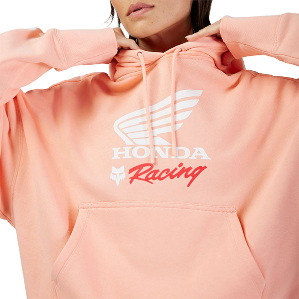 Close-up of Honda logo and fleece texture on Pale Pink Fox x Honda Hoodie, SKU 33574-273