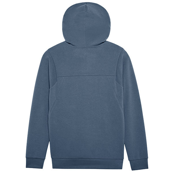 Rear view of Rise Zip Hoodie in Citadel Blue, SKU 33686-332, showing hood and articulated seams