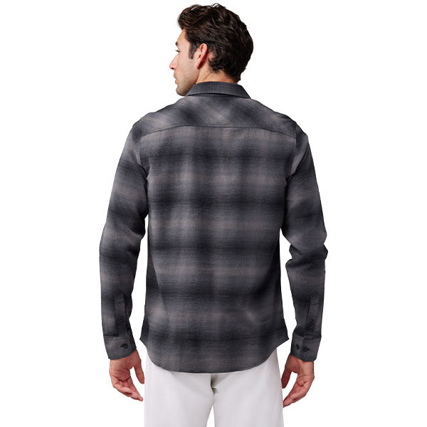Studio photo on a white background of Fox Racing Survivalist Flannel Shirt; showing flannel shirt fit, button front, and plaid pattern; SKU 31737-001-S